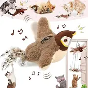 Flapping Bird Cat Toy, Simulated Flying Bird Interactive Cat Toy, Automatic Flappy Bird Toy with Catnip, Flapping Wings Chirping Bird Chases Cat Toy for Indoor Cats to Bite, Chew