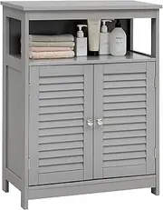 Bathroom Floor Cabinet, Wooden Storage Cabinet with Double Shutter Door & Adjustable Shelf, Freestanding Toilet Organiser, Side Table for Bathroom Living Room Bedroom, Laundry Cupboard, White/Grey (Gray)