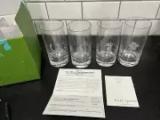 Set 4 NIB Lenox Kate Spade Fortunada Highball Glasses Poland Lucky Devil Etched