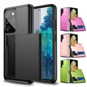For Samsung Galaxy S24 S23 Ultra S22+ S21+ S20 FE Armor Slide Card Wallet Case
