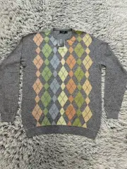 St Croix Sweater NWT Mens XL Tall Gray Argyle Knit Long Sleeve Crewneck Pullover