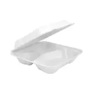 8" 3 Compartments Sugarcane Bagasse Takeaway Clamshell 200 pcs