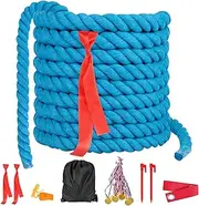 Field Day Tug of War Rope for Kids and Adults, Outdoor Lawn Yard Family Reunion Birthday Games, Team Building Games for Carnival Party, Outside Backyard Camping Picnic Party, School Party (Blue)