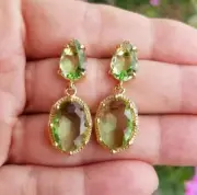 Unique Women's Dangle Earring Simulated Peridot 15Ct Oval/Pear Cut Silver 925