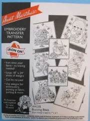 AUNT MARTHA'S IRON-ON TRANSFERS #4038 BUZZING BEES- NEW, UNOPENED.
