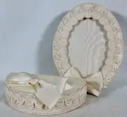 GREENSLEEVE WEDDING IVORY COLOR SATIN & LACE TREASURE BOX & OVAL PICTURE FRAME