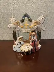 BLUE SKY Clayworks Joy To The World Christmas Nativity Candle Tea Light Signed