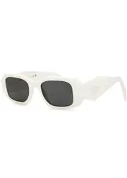Prada - Rectangle-frame Sunglasses White, Designer-stamped Wide Arms, 100% UV Protection One Size