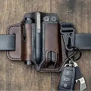 Belt Tool Bag, Multitool Pouch Bag Waist Bag Belt Pouch, Utility Belt Belt Loop Holster with Key Holder, 3 Pockets Pen Gear Flashlight Utility Belt Tool Pouch,Brown