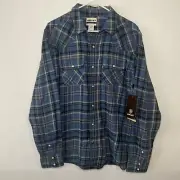 Ariat Retro Fit Pearl Snap Flannel Huntley Shirt Mens Size Large Blue Plaid NWT
