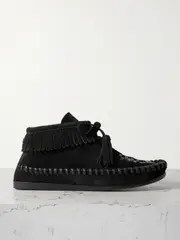 [Isabel Marant] Isabel Marant - Felsa Fringed Tasseled Leather-trimmed Suede Ankle Boots - Black - FR36 FR 36 Black