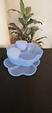 Tupperware Chip n Dip 2 Clip Bowls Blue New