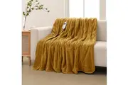 Dreamaker Coral Fleece Heated Throw Blanket Mustard 180x200cm