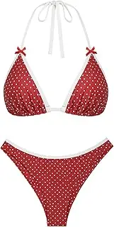[seamoly] Women‘s Bikini Sets Two Piece Swimsuit Textured Halter Triangle Thong Bikini Set