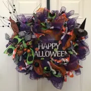 Halloween Witch Front Door Wreath Handmade Deco Mesh and Ribbon Decor