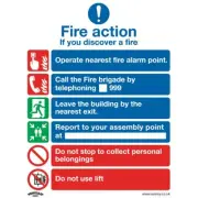 Sealey Safe Conditions Safety Sign - Fire Action With Lift - Rigid Plastic - Pac