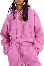 [Flygo] Womens Fleece 2 Piece Outfits Sweatsuit Crop Pullover Sweatshirt Joggers Pants Tracksuit Set