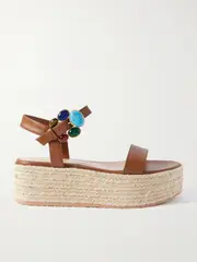 [Gianvito Rossi] Gianvito Rossi - 40 Embellished Leather Platform Espadrille Sandals - Tan - IT39 IT 39 Brown