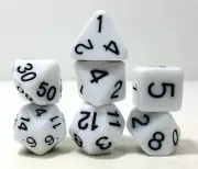 Zucati Perfect Plastic 7 Dice Set- White/Black (Polished & Inked)
