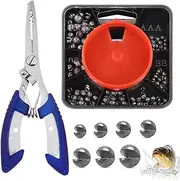HUAEDNWKYI Fishing Lead Set, 179 Pieces Lead Shot Fishing, Shotlead Fishing with Storage Box, Fishing Lead Weight Set - Fishing Weights & Leads for Sea, Lake, River and Reservoir