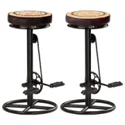 Bar Stools with Canvas Print 2 pcs Black and Brown Real Leather Modern Fur 86969