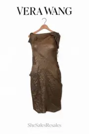 Vera Wang Collection Bronze Shimmer Beaded Silk Dress Sz 4 Runway Sample $1895