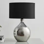 Sherwood Lighting Cosmo Contemporary Bedside Table Lamp - Art Deco Textured - Silver