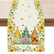 Yellow White Daisies Flowers Gnomes Spring Table Runner Burlap Table