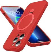 Mag-Ring Designed for iPhone 13 Pro Max Case, Liquid Silicone [Moisturizing Factor] Extreme Soft Slim Phone Case with Stand [Compatible with MagSafe] for 13 Promax 6.7 inch Men Women, Lucky Red