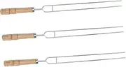 3pcs Stainless Steel Barbecue Skewers with Wooden Handle Double Prong Roasting Sticks for Grilling Meat Vegetables for Outdoor BBQ Camping and Picnics Random Handle Random Color