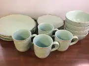 Pfaltzgraff Remembrance 16-Piece Stoneware Dinnerware Set, Teal Aqua Blue Green