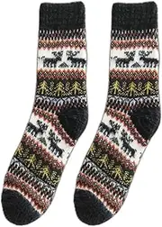 [Oxtxuzdm] Womens Faux Wool Thermal Socks for Winter and Autumn Multicolor Deer Pattern Vintage Thick Knit Warm Calf Socks