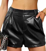 [Generic] Womens Black Pleather Shorts Trendy PU Leather Casual Booty Pants Clubwear