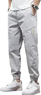 [Aosufei] Men's Elastic Waist Solid Joggers Pants Lightweight Stylish Summer Trousers Regular Fit Outdoor Hiking Pants, Grey, X-Large