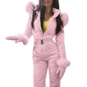 Women Winter Warm Snowsuit Outdoor Sports Pants Ski Suit Waterproof Jumpsuit Pink M