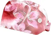 [FVQL] 2 Pcs Nurse Caps for Women, Reusable Surgical Cap Scrub Cap, Vintage Flower Pattern
