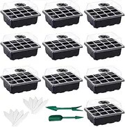 10 Packs Seed Starter Tray Seedling Tray (120 Cells Total Tray), Seedling Starting Trays Plant Starter Kit Reusable Mini Greenhouse Germination Kit for Seeds Growing (Black)