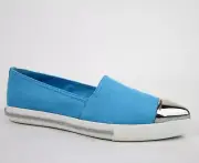 Miu Miu Aqua Blue Canvas Pointed Toe Slip-on Shoes w/rubber Sole