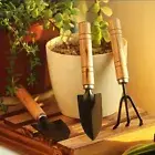 Set of 3 Mini Garden Tool Hand Planting Tools Small Shovel Rake Spade Wood Handl