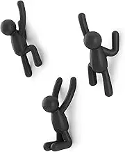 Umbra 318165-040 Buddy Wall Hooks – Decorative Wall Mounted Coat Hooks for Hanging Coats, Scarves, Bags, Purses, Backpacks, Towels and More, Set of 3, Black Hooks & Entry 10 Inch L x 7.5 Inch W x 3 Inch H