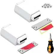 CBRIVE Heavy Duty Push to Open Cabinet Hardware 2 Pack Magnetic Push Latch & Lock for Hidden Door Touch Latches and Catch Magnet Push Release Drawer Pull Tip on RV Closet Close Strong Pop Out, White