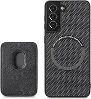 [RUNGOS] for Samsung S22 Plus / S22+ Case Magsafe, with Magnetic Wallet & Card Holder (Carbon Fiber Texture) [Stable Magnetic] [10Ft Drop Tested] Shockproof for Samsung Galaxy S22 Plus Wallet Case 6.6''