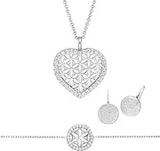 [Engelsrufer] Women's Jewellery Set - Necklace, Bracelet & Earrings Flower of Life - Rhodium-Plated 925 Sterling Silver with Zirconia - Symbol of Harmony & Balance, 42 + 4 + 4 cm, 17 + 3 cm, Sterling