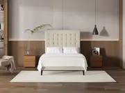 My Style Buttoned Headboard & Gas Lift Base - Double / Batiste Nougat / Slimline Base