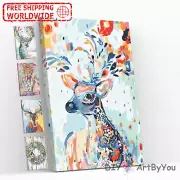 Paint By Numbers Kit Deer Flowers Animal Abstract Decor Canvas Painting Acrylic