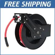 High-Pressure 50ft Retractable Air Hose with Solid Brass Fittings - Wall Mount