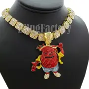 Hip Hop KOOL AID MAN Pendant & 18" Full Iced Choker Bust Down Chain Necklace