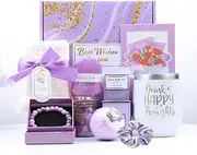 Birthday Gifts for Women, Self Care Set, Handmade Soap, Bath Salt, Scented Candle, Bath Bomb, 16 OZ Tumbler, Towl, Scrunchy, Braceilet, Gift Card and Gift Box, Unique Present for Women, Mom, Her, Sister, Wife, Girlfriend (Purple)