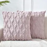 Haundry Throw Pillow Covers 18x18, Decorative Boho Pillow Case Cushion Cover with Velvet Luxury Soft Plush Short Wool for Couch Sofa Bedroom Car, Set of 2 (Pink)