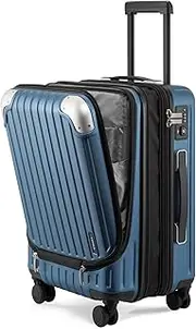 [LEVEL8] Grace Expandable Suitcase Luggage with Front Compartment, Carry on Luggages Lightweight, 20 Inch Hardside Hand Suitcases, Double Spinner Wheels Combination Lock, Blue, 55cm